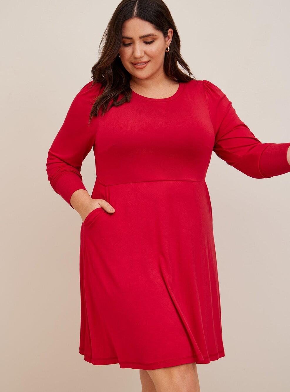 Torrid Womens Skater Dress Plus Size 1X Stretch Pockets Holiday Christmas Red